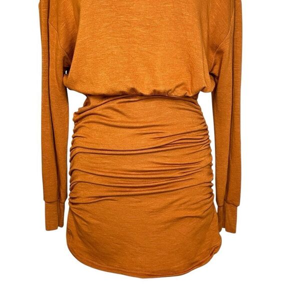Anthropologie Daily Practice Burnt Orange Ruched Long Sleeve Mini Dress | M - Picture 8 of 10
